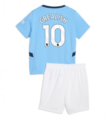 Manchester City Jack Grealish #10 Primera Equipación Niños 2024-25 Manga Corta (+ Pantalones cortos)